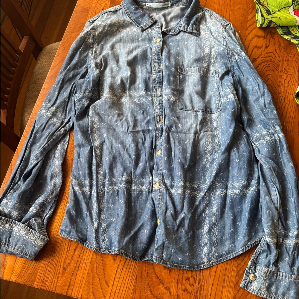 Maurices Distressed Blue Button Down Shirt